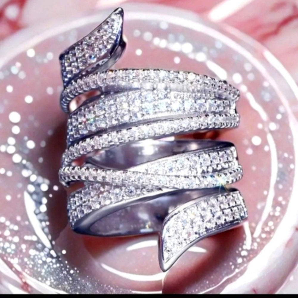 925 Sterling Silver Wrap Around Cocktail Ring SIZE 8 - Picture 3 of 3